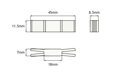 Ondergeleiding, 45x11.5x8.5mm, toepasbaar op Kone AMDSC/Isola/Renova/Espace schachtdeur