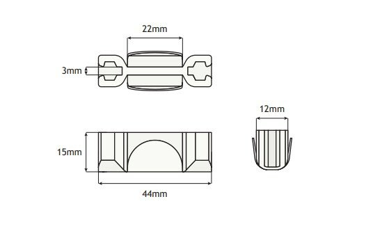 Ondergeleiding, 44x15x15mm, toepasbaar op Kone AMDL Smart/KES 800 cabine/schachtdeur
