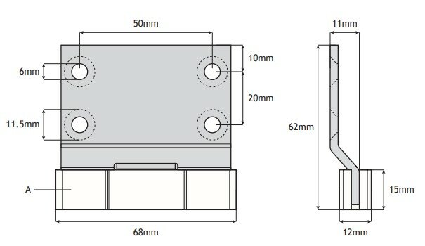 Ondergeleiding, 68x62x12mm, beugel met verzet incl. vlinder(DC11-40-006), toepasbaar op Kone ADL1/ADL2/ADLF1 cabine/schachtdeur