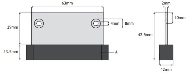 Ondergeleiding, 70x41x12mm, rechte beugel, t.b.v. snelle vleugel, toepasbaar op Kone  ADB/OAK45 cabine/schachtdeur
