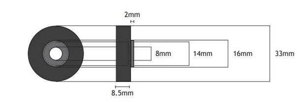 Eindbuffer, 33mm, toepasbaar op Kone AMD/ADV cabine/schachtdeur